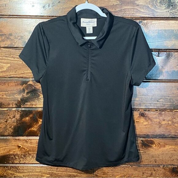 Tommy Bahama Golf 1/4 Zip Black Short Sleeve Polo Shirt Women's Size Large - Picture 5 of 15